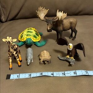 Animal Figurine Set with Moose, Turtle, Tortoise, Eagle, Giraffe and Rhino